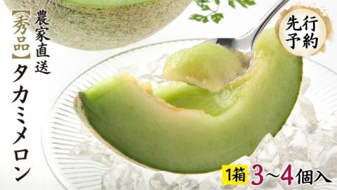 【先行予約】 【 6月中旬以降発送】  タカミメロン 秀品 1箱 3～4玉入り 期間限定 産地直送 果物 フルーツ メロン 青肉 甘い [AV008ya]