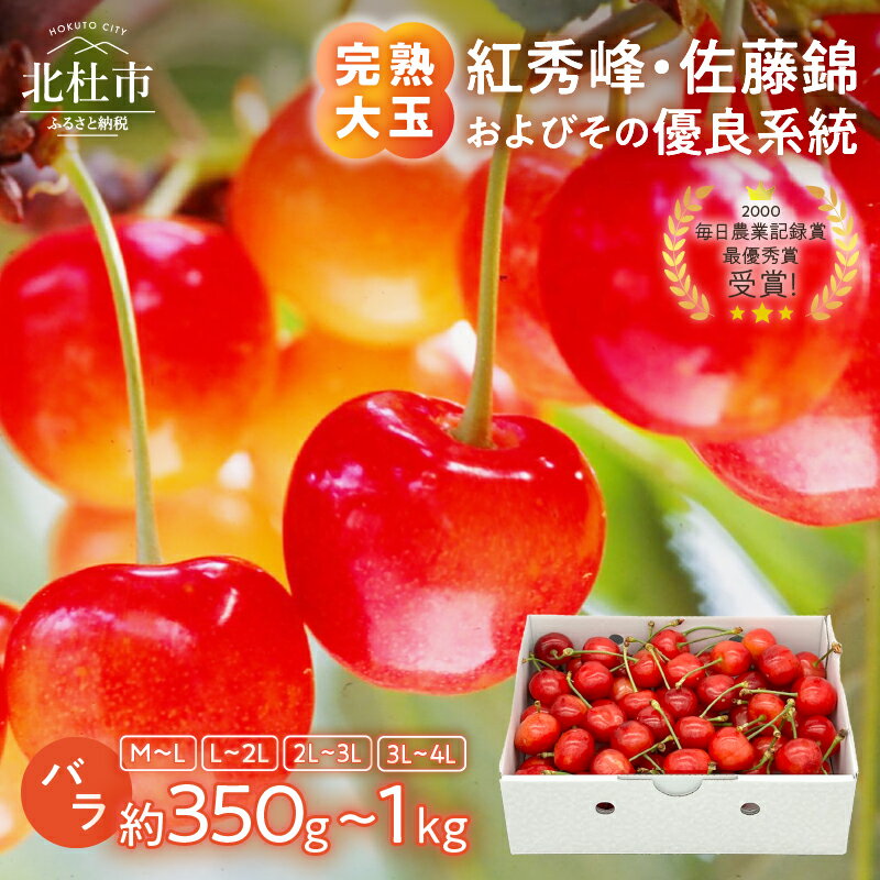 【ふるさと納税】 ランキング急上昇！ さくらんぼ 完熟 大玉 バラ 佐藤錦 紅秀峰 【2026年発送】 選べるサイズ M～L L～2L 2〜3L 3〜4L 容量 約350g 約500g 約700g 約1kg サクランボ チェリー 果物 産地直送 冷蔵 フルーツ 岩原果樹園 山梨県 北杜市 送料無料 以内