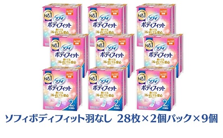 ソフィ ボディフィット 羽なし 28枚×2個パック×9 日用品 生理用品 ナプキン モレ安心 ユニチャーム
