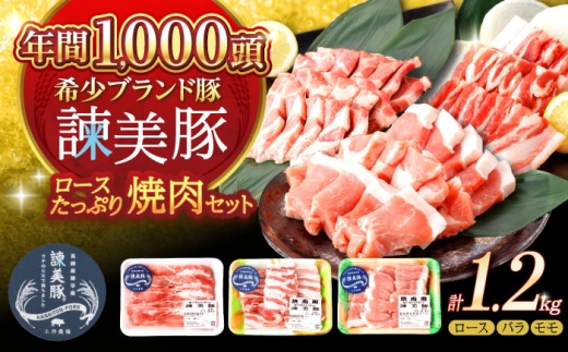 諫美豚焼肉セット計1.2kg / 豚肉 ぶたにく ロース バラ モモ 焼肉 小分け / 諫早市 / 株式会社土井農場 [AHAD057]