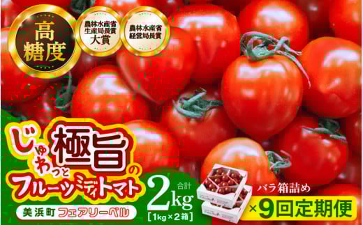 定期便 ≪9ヶ月連続お届け≫じゅわっと極旨のフルーツミディトマト 約1kg (バラ箱詰め) ×２箱【 とまと トマト フルーツトマト ミニトマト トマトジュース 野菜 やさい 人気 新鮮 産地直送 甘い 高糖度 完熟 食べやすい リコピン ビタミン ダイエット 美容 美肌 】 [m37-h001]
