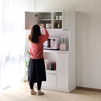 ふるさと納税 大川市 食器棚・レンジ台 幅89cm　ナポリ【カラー:鏡面ホワイト】 |  | 02