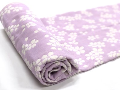 コットンジャカード織 五重ガーゼハーフケット 約100×140cm パープル色 FNG-008 [3241]