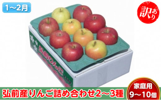 りんご 【1～2月発送】 訳あり 弘前産りんご 詰め合わせ 2～3種 家庭用 9～10個【 弘前市産 青森りんご 】