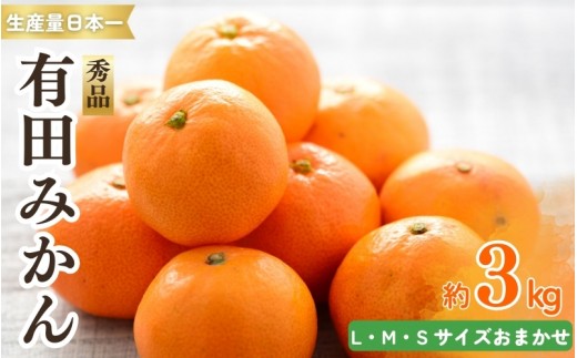 
                  紀州有田みかん 秀品 ３kg（L・M・Sサイズおまかせ）　※2026年11月下旬頃より順次発送予定【sml128A】
                