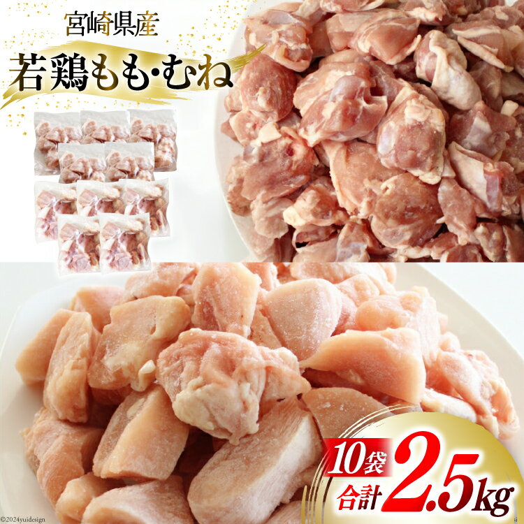 【ふるさと納税】 鶏肉 若鶏 もも & むね 切身 各 250g ×5p 合計 2.5kg [九州児湯フーズ 宮崎県 美郷町 31aj0050] 肉 鶏 もも肉 モモ ムネ セット 冷凍 小分け