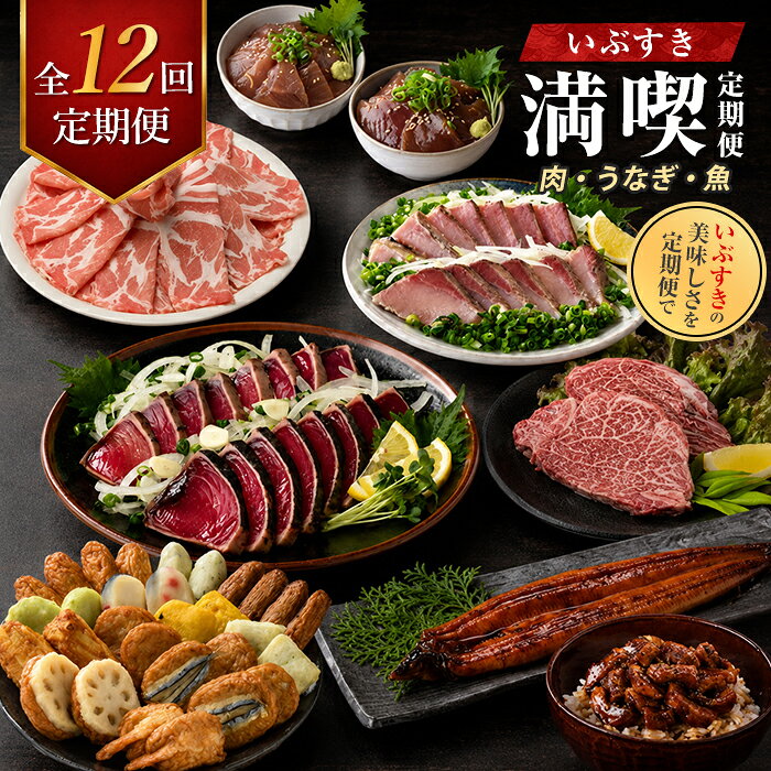 【ふるさと納税】【全12回定期便】肉・うなぎ・魚！いぶすき満喫便 うなぎ蒲焼 きざみうなぎ 鰻 さつま揚げ デミグラスハンバーグ 薩摩牛 ヒレステーキ カツオタタキ ブリタタキ 黒豚ロース 黒牛 サーロインステーキ 海鮮漬け丼 まぐろ かつお