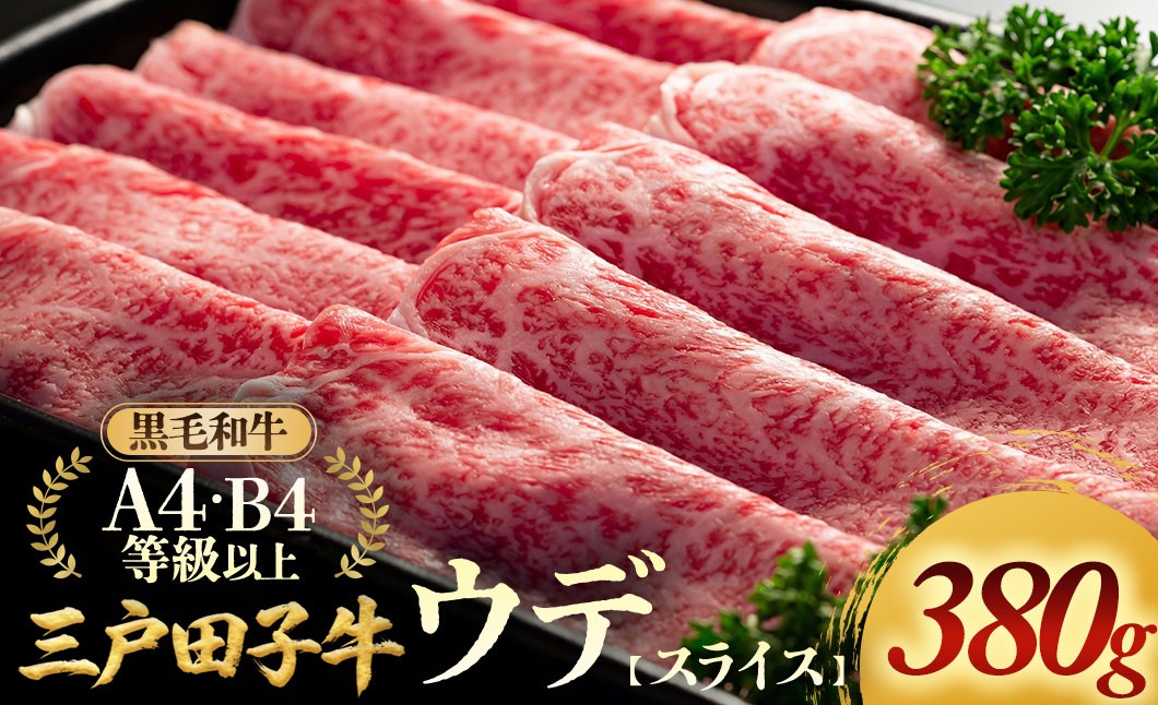 
                  「三戸田子牛」黒毛和牛 ウデスライス380g A4・B4等級以上 すき焼き しゃぶしゃぶ 牛肉 青森県 三戸町 AP-18-003
                