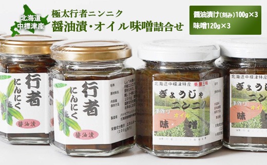 行者ニンニク 醤油漬 オイル味噌 各3個 セット オンライン 申請 ふるさと納税 北海道 中標津 行者にんにく しょうゆ漬 味噌 幻の山菜 山菜 山の幸 野菜 万能 調味料 瓶詰 疲労回復 健康効果 長寿 体力増強 ご飯のお供 お酒のあて 中標津町【2000301】