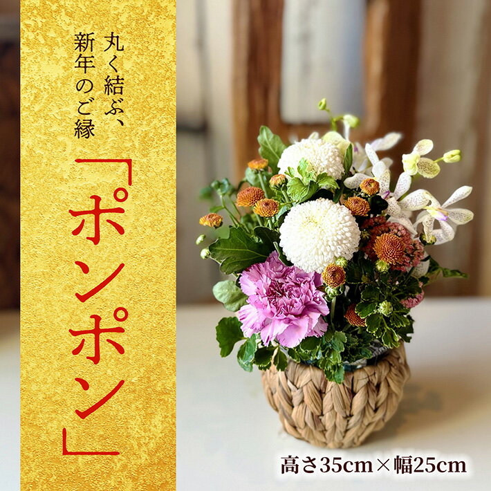 【ふるさと納税】迎春アレンジ 「ポンポン」2026 2025年12月24日〜12月30日にお届け ※着日指定・離島発送不可 東北 山形県 酒田市 庄内地方 フラワーアレンジメント 植物 花 インテリア 室内 玄関 リビング 新年 新春 お正月飾り ピンポンマム キク 菊