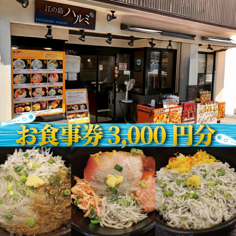 【ふるさと納税】 江の島 ハルミ 食事券 3000円 分 江ノ島 お食事券 グルメ券 利用券 商品券 ギフト券 ギフト チケット 食堂 お食事 御食事 ランチ 海鮮 丼 しらす 生しらす シラス 魚 刺し身 焼き魚 旅行 観光 旅行 関東 首都圏 有限会社 江の島ハルミ 神奈川 湘南 藤沢