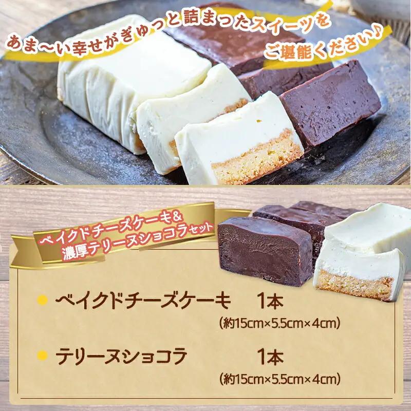 ベイクドチーズケーキ＆濃厚テリーヌショコラセット〔AAJ-C2-003〕_ (都城市) カカオ分72％ チョコレート ヨーグルトの酸味 クリームチーズ 洋菓子 お菓子 スイーツ 四角いケーキ 冷凍 お