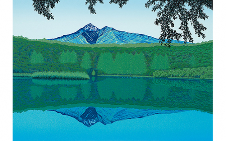 「緑映　利尻」  【 版画 額付 小川手漉和紙 小暮真望 東松山 埼玉県 】