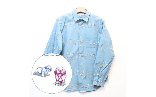 CLOFT 綿100％長袖プリントシャツ”素顔のままで”仔犬柄（C/＃24 ブルー） XL 長袖 シャツ プリントシャツ 犬柄 dog デザイン おしゃれ 個性 上質 こだわり ギフト プレゼント 贈り物 東京 新宿 青 ブルー 0139-022-S07-6