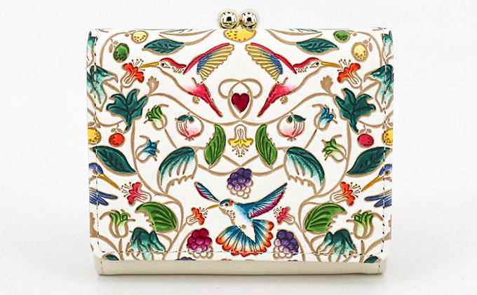 【文庫屋大関】三つ折りミニ財布　ハチドリの憂鬱【皮革工芸品】 ファッション 小物 民芸品 お札 カード 小銭 手のひらサイズ コンパクト 大人かわいい 牛革 手作り 国産 