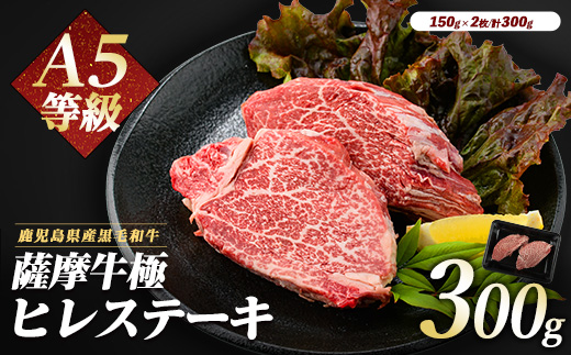 薩摩牛 極 ヒレステーキ 300g(2枚入)(カミチク/IB112-018) A5 国産 牛肉 牛 ブランド牛 ヘレ ヘレ肉 黒毛和牛 鹿児島県産 黒毛 A5ランク 国産牛 お肉 肉 ヒレ ヒレ肉 鉄板焼き 鹿児島 指宿 鹿児島県産 ギフト おかず ご褒美 ステーキ 和牛 冷凍 厚切り 厚切りステーキ きわみ 極み 薩摩 薩摩牛 さつま