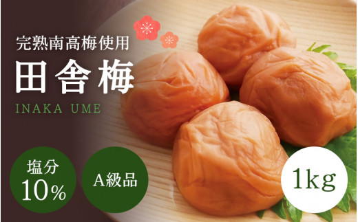 【A級品】紀州南高梅 田舎梅 1kg 塩分10％ / 梅干し 梅干 うめぼし 南高梅 国産 梅 うめ ウメ 完熟 健康 ご飯のお供 昔ながら 贈り物 お歳暮 ギフト プレゼント お取り寄せ せんのうめ 和歌山県 田辺市【spo003-2】