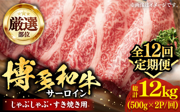 
【全12回定期便】【厳選部位】博多和牛 サーロイン しゃぶしゃぶすき焼き用 1kg（500g×2p）《豊前市》【MEAT PLUS】肉 お肉 牛肉 [VBB069]
