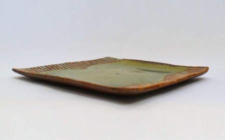 釉彩角皿 ライン模様 和食器 お皿 陶芸品《受注制作》皿 中皿 正方形 和食器 おすすめ プレート パスタ皿 サラダ皿 食器 おしゃれ モダン 陶芸 陶器 陶芸作家