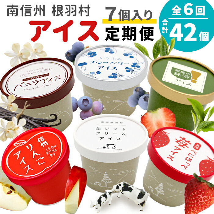 【ふるさと納税】 新フレーバー入り！全6回★全種類のアイスが届く！アイス定期便☆ 南信州根羽村産アイス が毎月7個届く！ 合計42個 アイスクリーム ソフトクリーム バニラ 西尾 いちご 紅ほっぺ いちご りんご ブルーベリー 抹茶 ミルク 30000円 30,000円