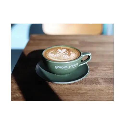 【有田焼】SOIGIN COFFEE　ロゴ入りラテカップ&ソーサーセット（グリーン）