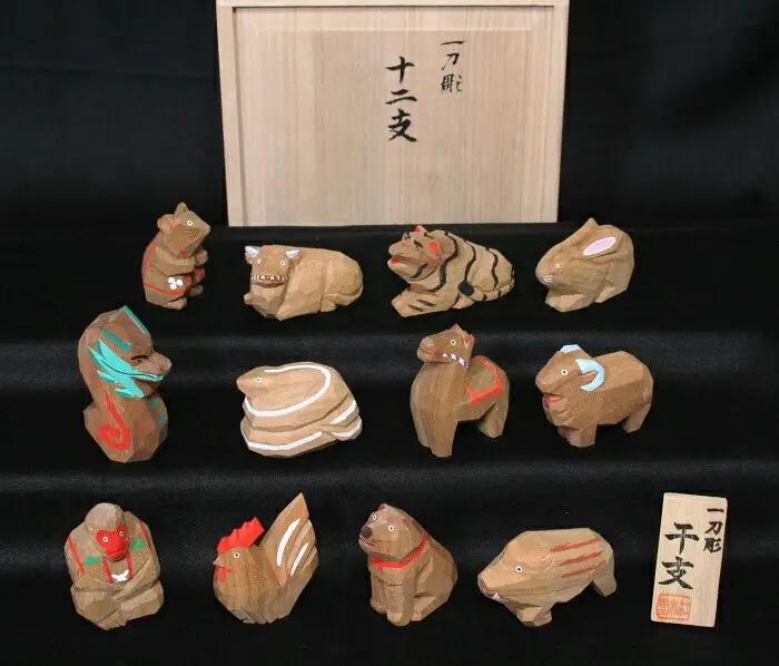 一刀彫 奈良一刀彫 十二支（小） 置物 インテリア 伝統工芸 大林杜寿園 D-10