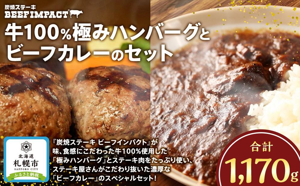 
炭焼ステーキBEEF IMPACT　牛100％極みハンバーグ（140g×3個）とビーフカレー（250g×3個）のセット
