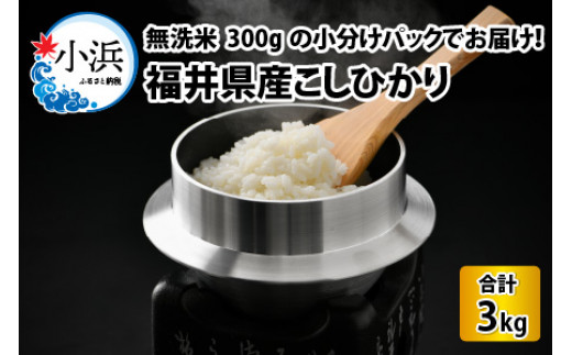 【令和6年産】無洗米 福井県産 こしひかり 300g 約2合 10パック 計約 3kg 小浜市 / シマダ農園 [BFAV003]