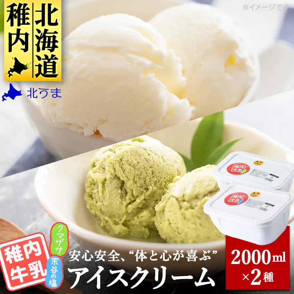 【業務用】稚内牛乳アイスクリーム2000ml宗谷の塩×クマザサ2個セット【配送不可地域：離島・沖縄県】