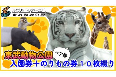 東武動物公園【入園券＋のりもの券10枚綴り（ペア）】 動物園 遊園地