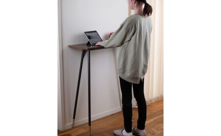 【andFREL】F3ハイテーブル 天板 突板ウォルナット 幅90cm 奥行35cm 高さ100cm 国産家具 組立簡単 インテリア デスク ウォールナット パソコン 作業 配線 高級感 重厚感 暗褐