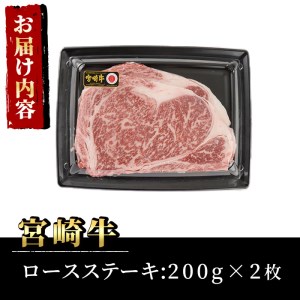 宮崎牛ロースステーキ(計400g・200g×2枚)A4 A5 牛肉 精肉 お肉  焼肉 お取り寄せ 黒毛和牛 ブランド和牛 冷凍 国産 BBQ バーベキュー【P-18】【南日本フレッシュフード株式会社