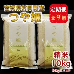 【毎月定期便】宮城県村田町産つや姫　精米10kg(5kg×2)全9回【4057693】