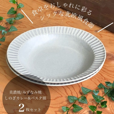 
＜美濃焼/みずなみ焼＞シックな北欧風食器 しのぎカレー&パスタ皿2枚セット(くすみグレー)山喜製陶【1294359】
