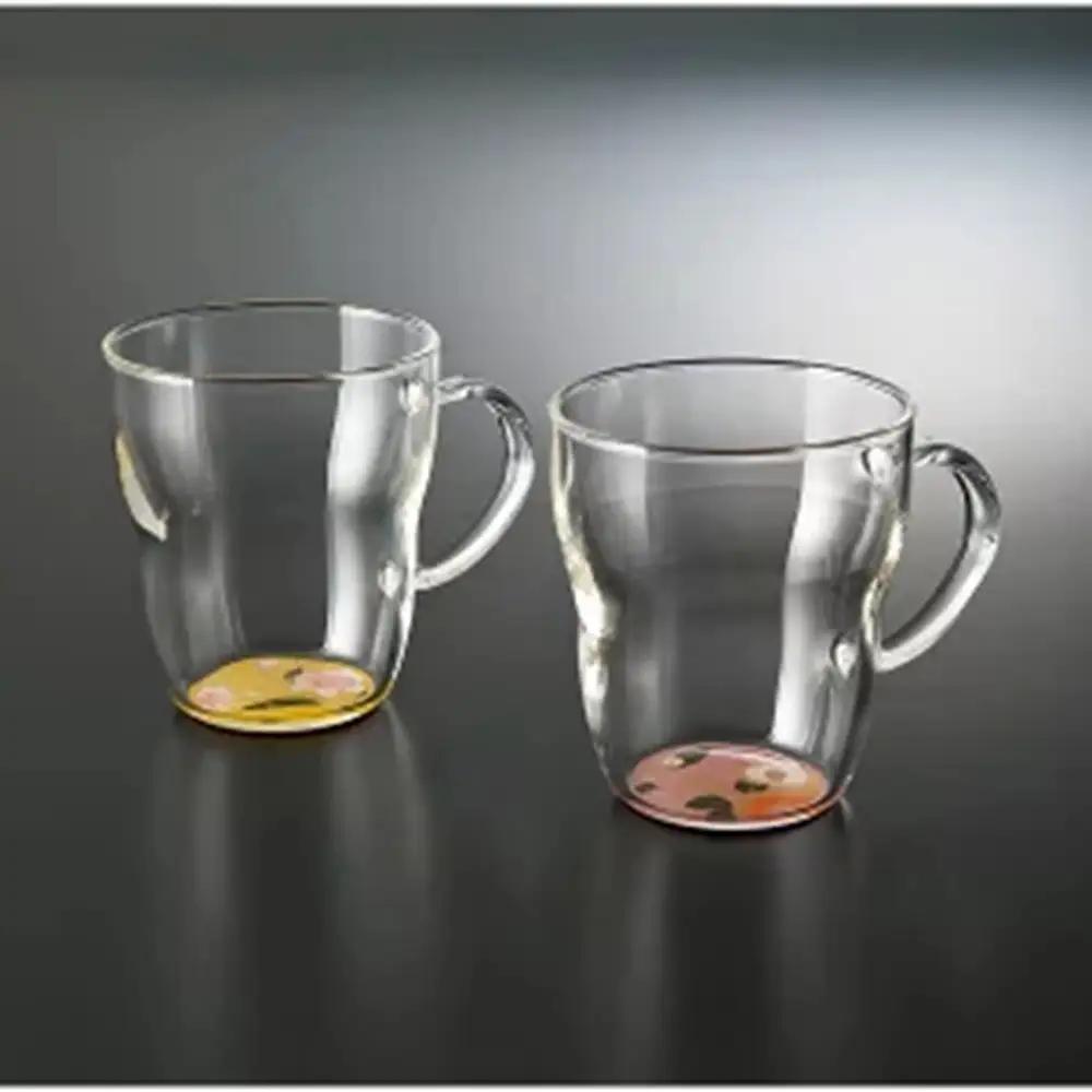 みよし漆器本舗 紀州塗り ぬりもん de Verre 耐熱マグカップ 蒔絵 ペアセット 黄＆ピンク 330ml