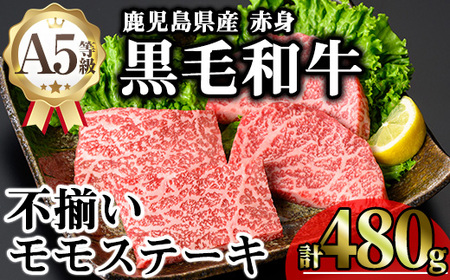 【訳あり】鹿児島県産 A5等級 黒毛和牛 不揃い 赤身 モモ ステーキ(計480g)【KNOT】 A638