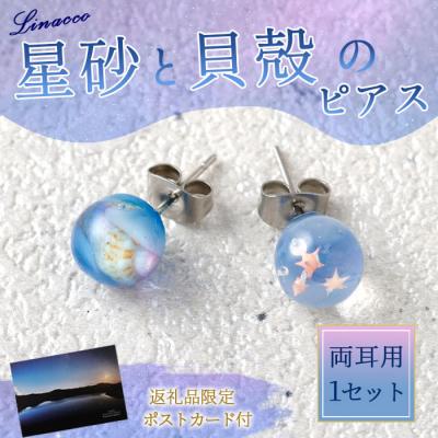 ふるさと納税 天城町 星砂と貝殻の ピアス 1個 天然石ビーズ パワーストーン 両耳用 幅2cm 鹿児島県 天城町