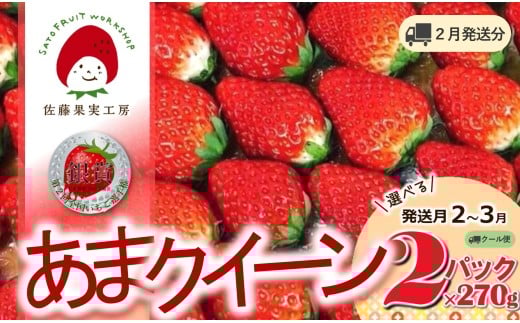 《2026年産先行予約》「西脇市産 佐藤果実工房 あまクイーン」（約270g×２パック 約540g）【佐藤果実工房 全国いちご選手権3年連続上位入賞農園 TVで紹介!】令和８年２月下旬配送分（07-53）