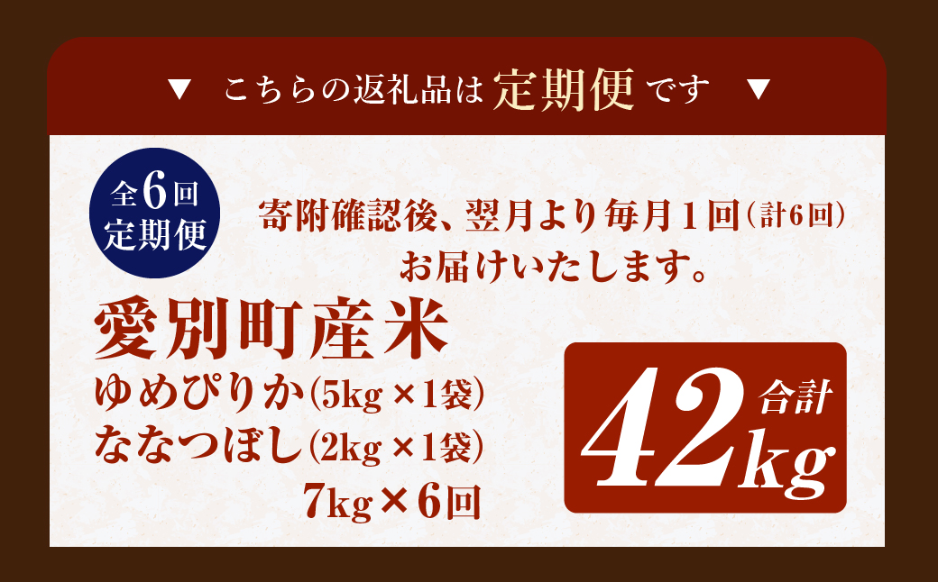 愛別町産米（ゆめぴりか5kg＆ななつぼし2kg）6ヶ月定期配送【A37320】