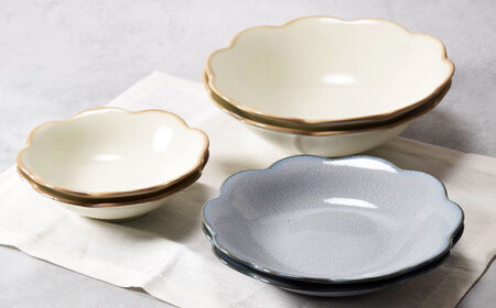 【美濃焼】嶺花 りょうか 花型 鉢・深皿 3種×各2点 6点セット【カネ定製陶】[MEI023]