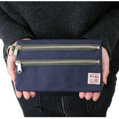 ふるさと納税 加東市 帆布工房　横長二段ファスナー付きポーチ(ネイビー)約12×20cm |  | 02