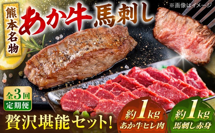 
            【全3回定期便】熊本の贅沢 あか牛 ヒレ肉 約1kg 赤身 馬刺し 約1kg 堪能セット 【合同会社 たべたせいか】 [AYCB037]
          