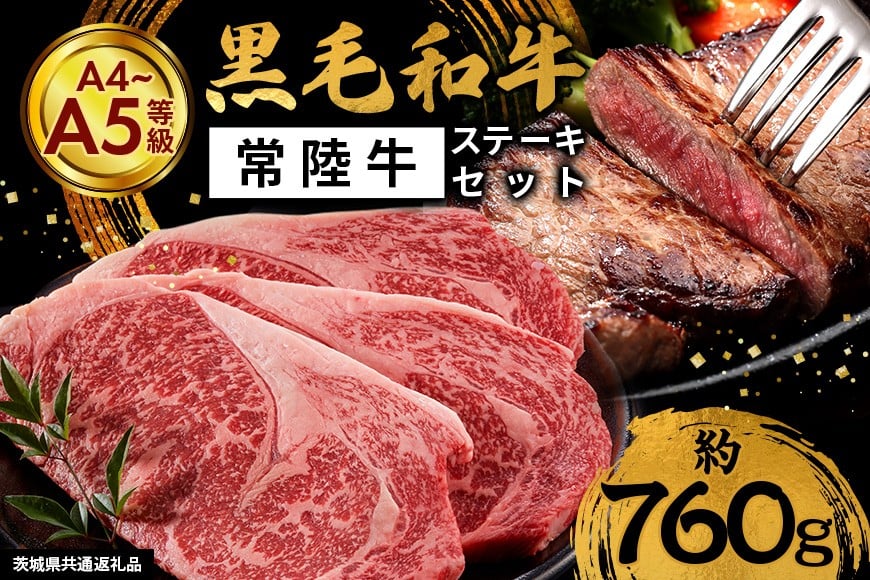 
            黒毛和牛 ステーキ 約760g 肉 牛肉 常陸牛 A4 A5 ステーキセット ロース モモ 赤身 国産 牛 お肉 牛ステーキ ギフト プレゼント ロースステーキ(1枚 約200g)×2 モモステーキ(1枚 約120g)×3 焼肉 すき焼き BBQ 瑞穂農場 茨城県産 笠市 かさま いばらき（茨城県共通返礼品）
          