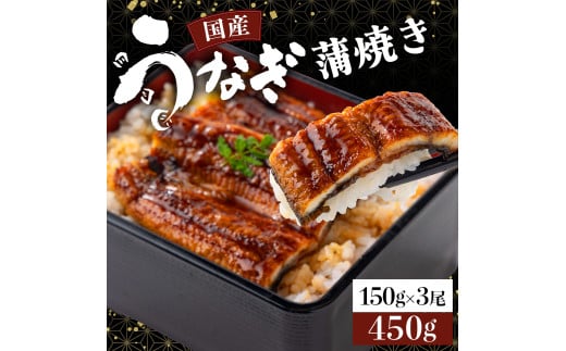 国産うなぎ蒲焼 合計450g（150g×3尾）《着日指定可能》ウナギ 鰻 高知県 東洋町 四国 お取り寄せ 家庭用 自宅用 贈り物 ギフト タレ・山椒付き うな重 鰻丼 うな丼 うな茶漬け 【送料無料】U002