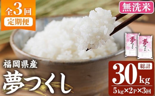 ≪令和7年産≫【3回定期便・無洗米】【食味鑑定士厳選】福岡県産 夢つくし(総計30kg・5kg×2袋×3回) 米 無洗米 お米 おこめ ごはん ゆめつくし ご飯 常温 福岡県産 ブランド米 定期便 定