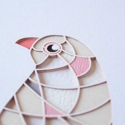 ふるさと納税 弥富市 白文鳥のきり絵アートインテリア【pazoo-ll(パズール)白文鳥】(ハガキサイズ、額:桃色) |  | 01