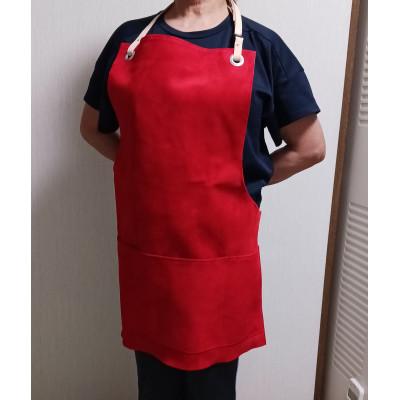 ふるさと納税 豊能町 BBQ用牛革ベロア(スエード)エプロン・アカ