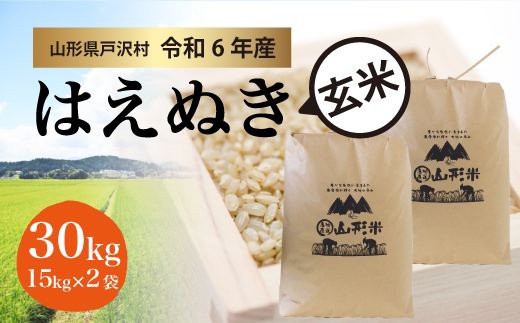 ＜令和6年産米受付　配送時期指定可＞　はえぬき 【玄米】 30kg （15kg×2袋） 沖縄県・離島配送不可  戸沢村