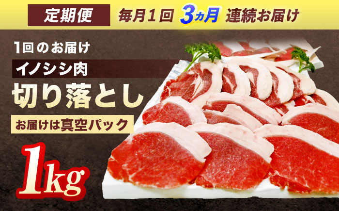 【3回定期便】ジビエ 天然イノシシ肉 切り落とし1kg（ぼたん鍋・煮込料理・野菜炒め用等）【照本食肉加工所】 [OAJ019]