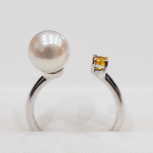 S085-475_あこや真珠 天草 リング 7.5mm - 8mm ホワイトピンク シトリン フリーサイズ 真珠 (F：13号)